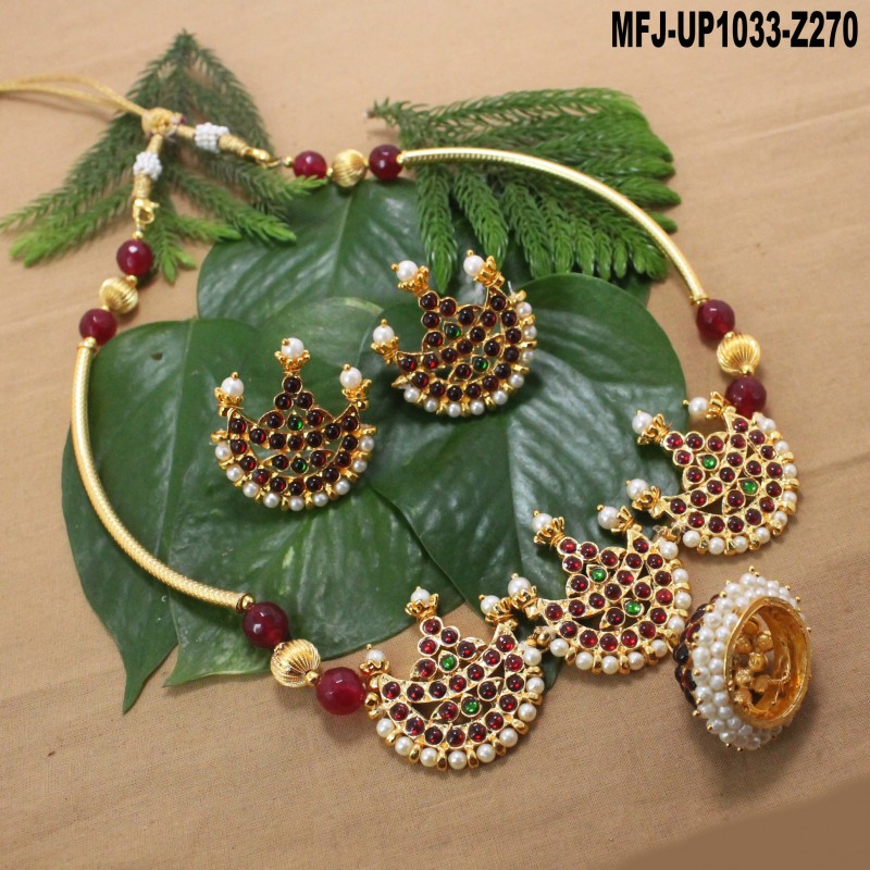 Red & Golden Colour Beads With Golden Colour Polished Designer Pendant Necklace Set Buy Online