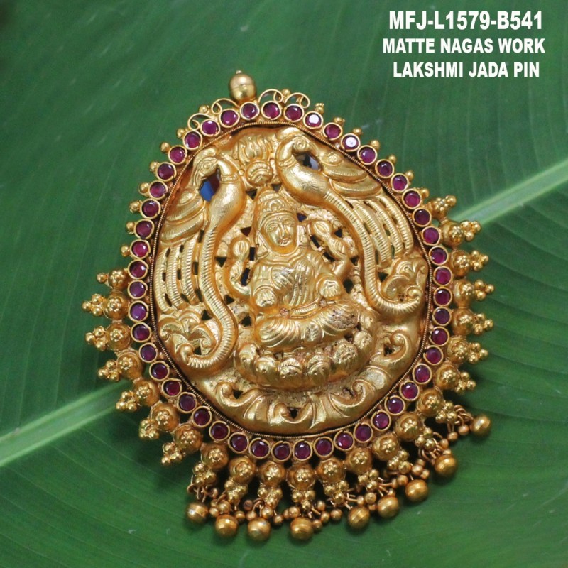 Ruby & Emerald Stones Lakshmi, Peacock & Thilakam Design Nagas Work Mat Finish Hair Pin Buy Online