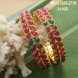 2.8 Size CZ, Ruby & Emerald Stones Designer Gold Plated Finish Two Set Bangles Buy Online