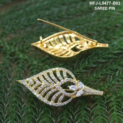 CZ & Ruby Stones Leaves Design Gold Plated Finish Saree Pin Buy Online