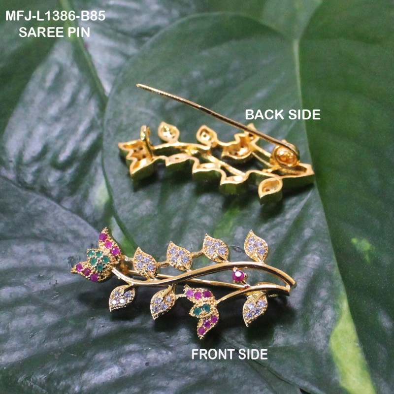 fcity.in - Designer Leaf And Peacock Shape Saree Pin Brooch Antique Gold  Plated