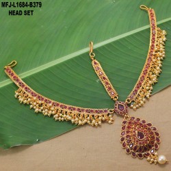 Ruby & Emerald Stones Thilakam Design With Pearls Mat Finish 3 Side Headset Buy Online