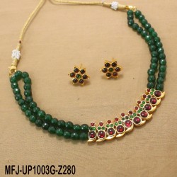 Red & Green Colour Beads With Golden Colour Polished Mango Design Pendants Chain Set Buy Online