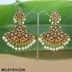Kempu & Multicolour Stones With Pearls Flowers Design Earrings For Bharatanatyam Dance And Temple Buy Online