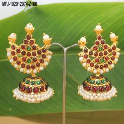 Kempu & Multicolour Stones With Pearls Peacock Design Earrings For Bharatanatyam Dance And Temple Buy Online
