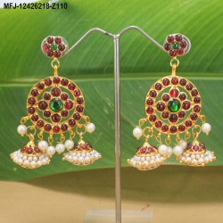 Kempu & Multicolour Stones With Pearls Moon & Jumki Design Earrings For Bharatanatyam Dance And Temple Buy Online
