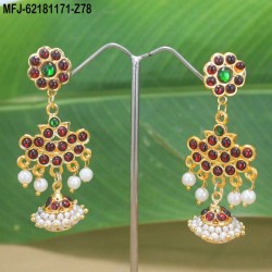 Kempu & Multicolour Stones With Pearls Flowers & Jumki Design Earrings For Bharatanatyam Dance And Temple Buy Online