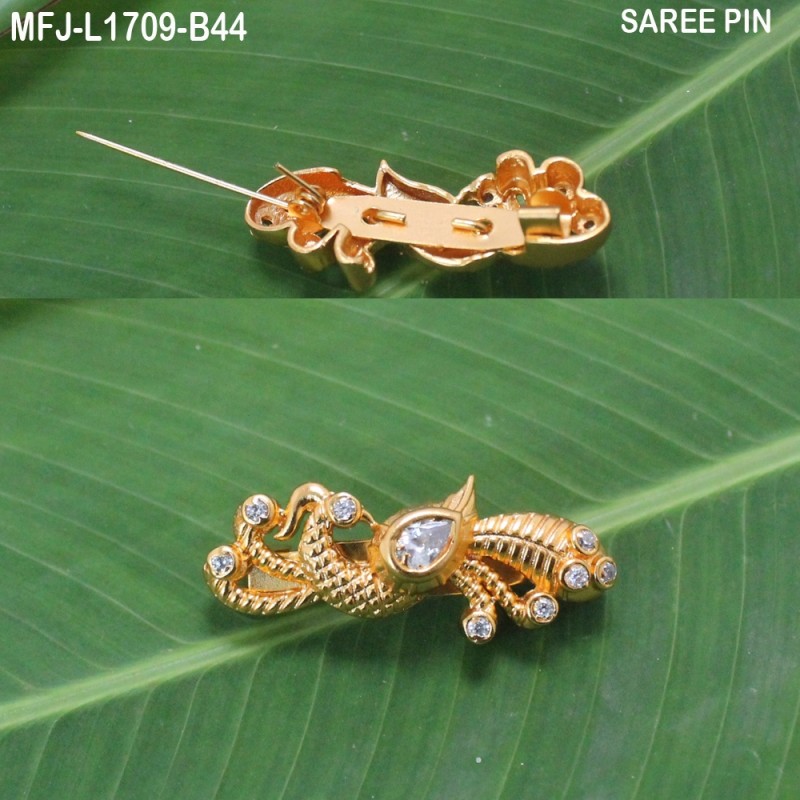 CZ, Ruby & Emerald Stones Mango, Flowers & Leaves Design Mat Finish Saree Pin Buy Online