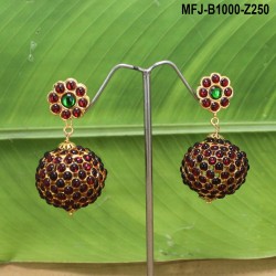 Kempu & Multicolour Stones With Pearls Flowers, Moon & Jumki Design Earrings For Bharatanatyam Dance And Temple Buy Online