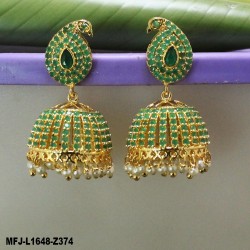 Ruby Stones Peacock Design With Pearls Drops Gold Plated Finish Jumki Buy Online