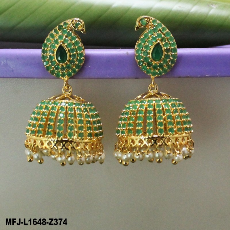 Ruby Stones Peacock Design With Pearls Drops Gold Plated Finish Jumki Buy Online
