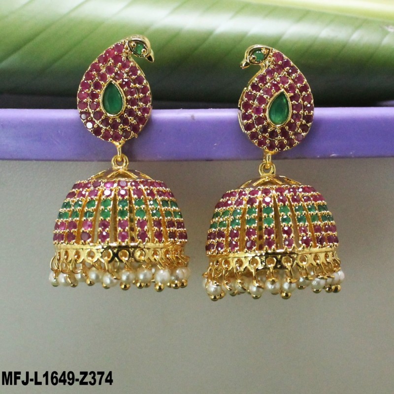 Emerald Stones Peacock Design With Pearls Drops Gold Plated Finish Jumki Buy Online