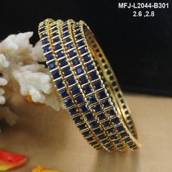 2.6 Size Blue Sapphire Stones Two Lines Design Gold Plated Finish Two Set Bangles Buy Online