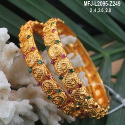 2.4 Size Ruby & Emerald Stones Flowers Design Mat Finish Two Set Bangles Buy Online