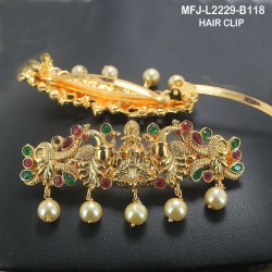 Red Colour Stones Lakshmi & Peacock Design Gold Plated Finish Hair Clip Buy Online