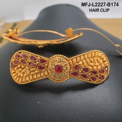 Red & Green Colour Stones Lakshmi & Peacock Design Gold Plated Finish Hair Clip Buy Online