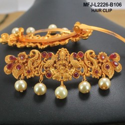 Red & Green Colour Stones With Pearls Lakshmi, Peacock, Flowers & Leaves Design Mat Finish Hair Clip Buy Online