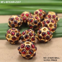 Red Colour Kempu Stones Golden Colour Polished Jewellery Making 14 MM Size Balls(10 Pieces) Buy Online