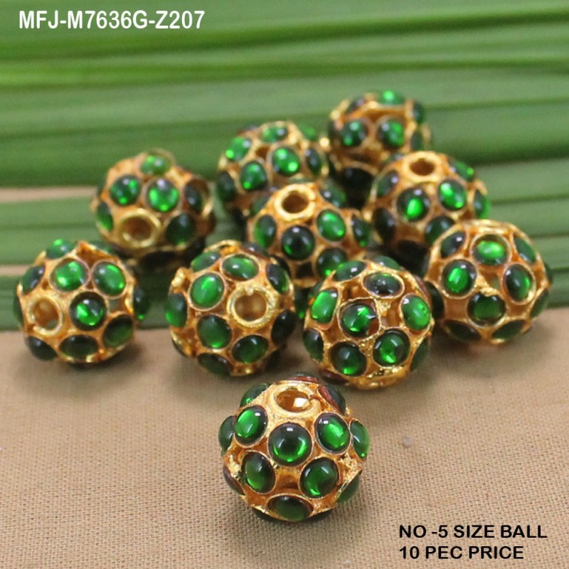 Red Colour Kempu Stones Golden Colour Polished Jewellery Making 10 MM Size Balls(10 Pieces) Buy Online