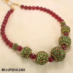 Green & Red Colour Beads With Golden Colour Polished Kempu Stones Balls Chain Buy Online