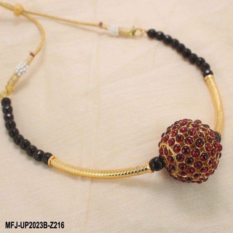 Red Colour Beads With Golden Colour Polished Kempu Stones Balls Chain Buy Online