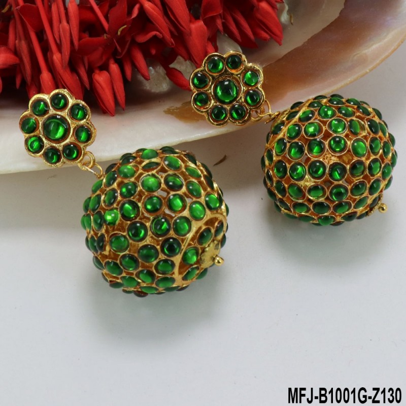 Green Colour Kempu Stones Balls Design Earrings For Bharatanatyam Dance And Temple Buy Online