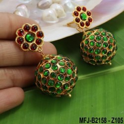 Green Colour Kempu Stones Flowers & Balls Design Earrings For Bharatanatyam Dance And Temple Buy Online