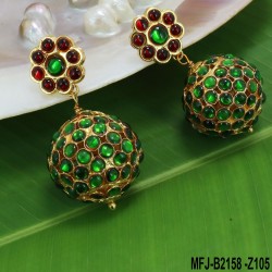 Green Colour Kempu Stones Flowers & Balls Design Earrings For Bharatanatyam Dance And Temple Buy Online
