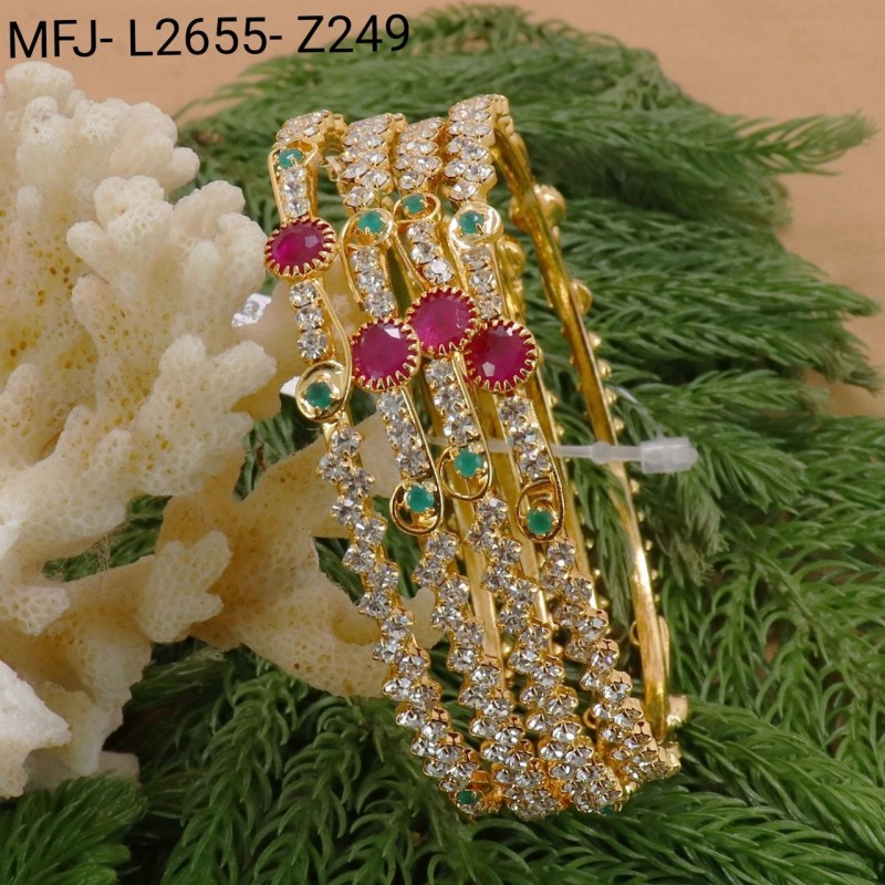 2.4 Size Red & Green Colour Stones Flowers Design Gold Plated Finish Two Set Bangles Buy Online