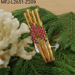 2.4 Size Red & Green Colour Stones Flowers Design Gold Plated Finish Two Set Bangles Buy Online