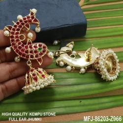 High Quality Kempu & CZ Stones With Pearls Peacock & Jumki Design Ear Cuff For Bharatanatyam Dance And Temple Buy Online