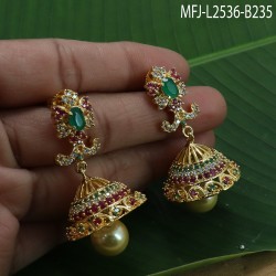 CZ & Ruby Stones With Pearls Flowers Design Gold Plated Finish Jumki Buy Online
