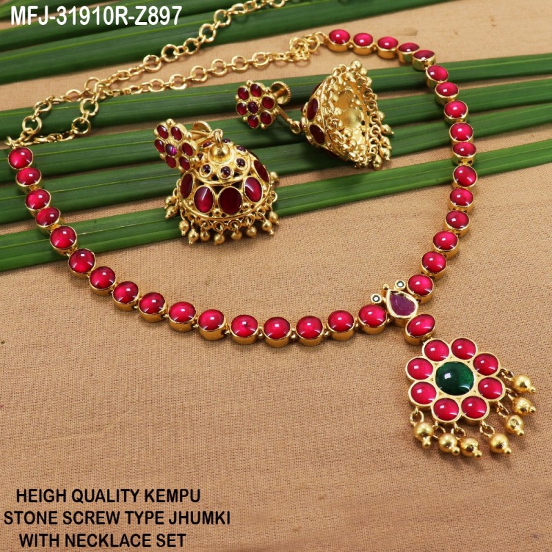 High Quality Kempu Flowers Design Single Line Necklace Set For ...