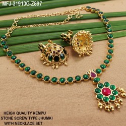 High Quality Kempu Flowers Design Single Line Necklace Set For Bharatanatyam Dance And Temple Buy Online