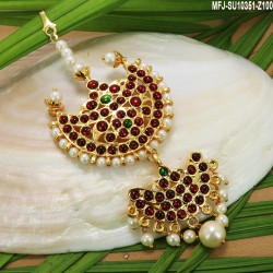 Kempu & Multicolour Stones With Pearls Moon Shaped 5 Step Head Set For Bharatanatyam Dance And Temple Buy Online