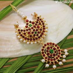Kempu & Multicolour Stones With Pearls Moon Shaped 2 Step Head Set For Bharatanatyam Dance And Temple Buy Online