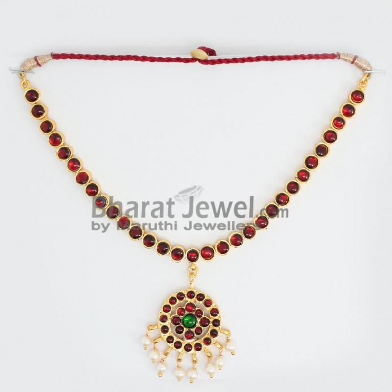 Temple Necklace-Kempu Stone Necklace-Dance Jewellery