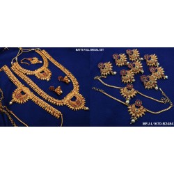 Ruby & Emerald Stones With Pearls Flowers, Mango & Peacock Design Mat Finish Combo Bridal Set Buy Online