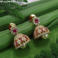 CZ,Ruby Stones With Pearls Flowers Design Gold Plated Finish Jumki Buy Online