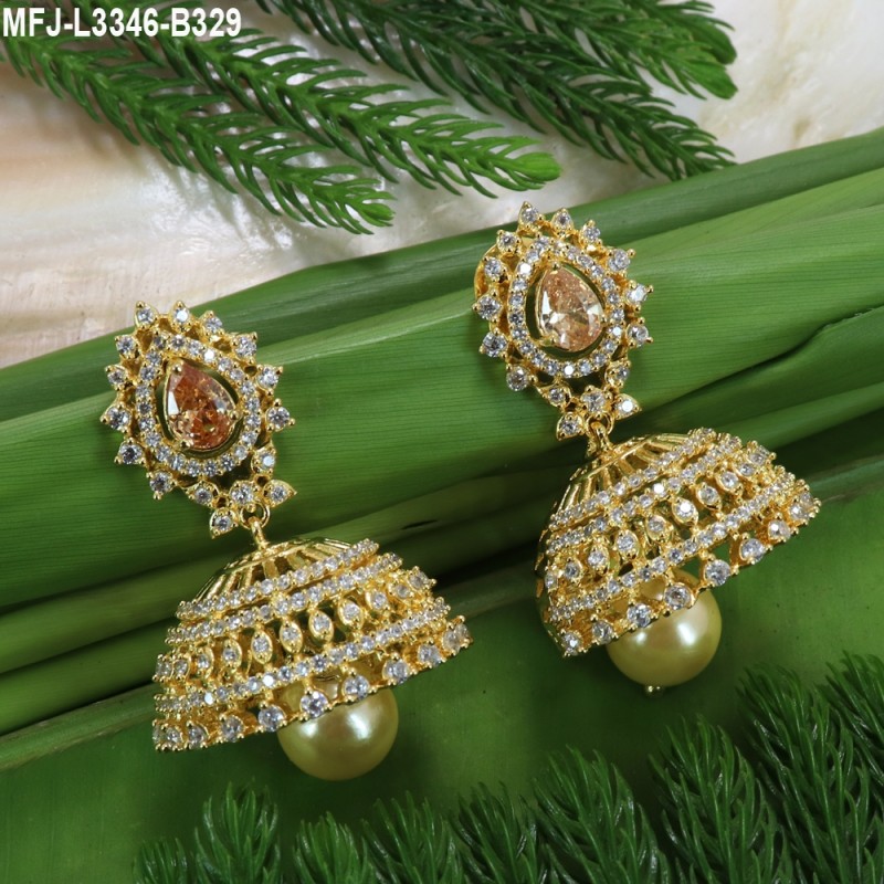 CZ,Ruby Stones With Pearls Flowers Design Gold Plated Finish Jumki Buy Online