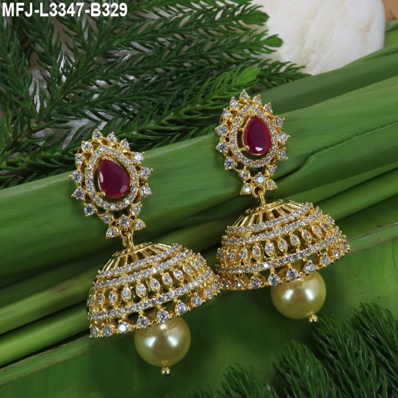 CZ,Yellow Stones With Pearls Flowers Design Gold Plated Finish Jumki Buy Online