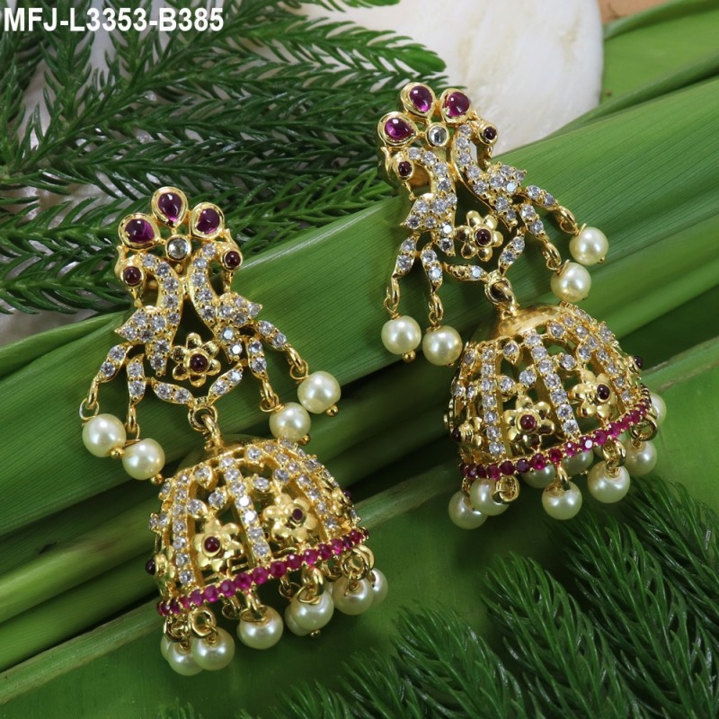 CZ,Ruby Stones With Pearls Sun Flower Design Gold Plated Finish Jumki Buy Online