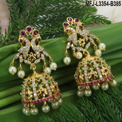 CZ,Ruby& Pink Stones With Pearls Peacock Design Gold Plated Finish Jumki Buy Online