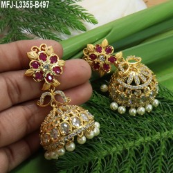 CZ,Ruby,Emerald & Pink Stones With Pearls Peacock Design Gold Plated Finish Jumki Buy Online