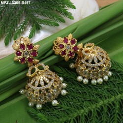 CZ,Ruby,Emerald & Pink Stones With Pearls Peacock Design Gold Plated Finish Jumki Buy Online