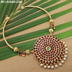 Red & Golden Colour Beads With Golden Colour Polished Designer Pendant Necklace Set Buy Online