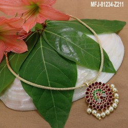 High Quality Kempu & CZ Stones Flowers & Leaves Design Pendant With Chain For Bharatanatyam Dance And Temple Buy Online