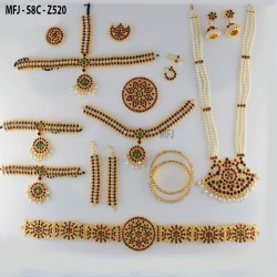 High Quality Kempu Stones Peacock, Flowers & Leaves Design Gold Plated Finish Combo Bridal & Dance Set Buy Online