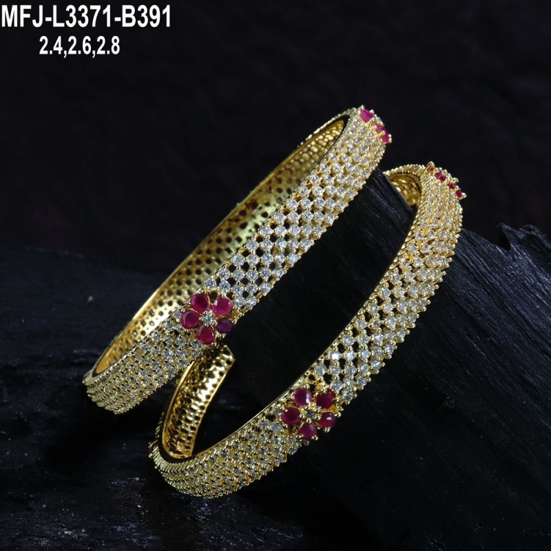 2.4 Size CZ Stones Flowers Design Gold Plated Finish Two Set Bangles Buy Online