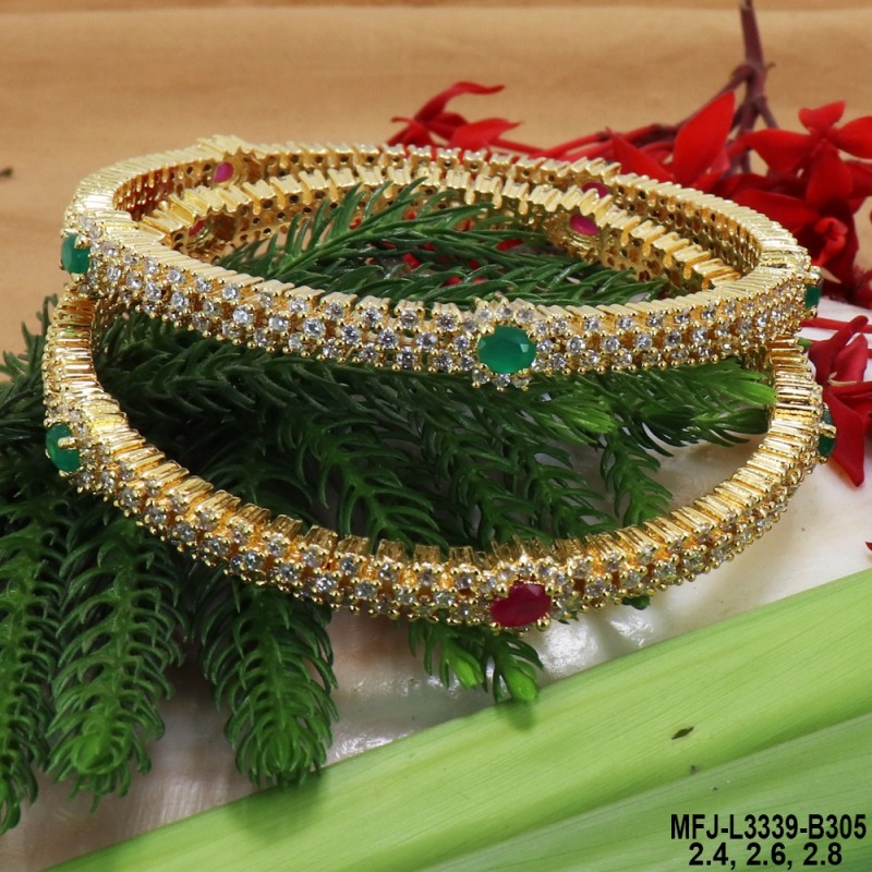 2.6 Size CZ, Ruby & Emerald Stones Flowers Design Gold Plated Finish Two Set Bangles Buy Online